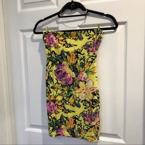 Forever 21 Strapless Yellow Floral Mini-Dress